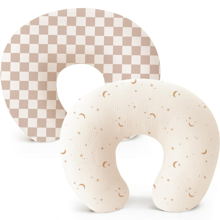 Konssy 2-Pack Muslin Nursing Pillow Covers, Floral Soft Slipcover for Baby Covers Only, 100% Cotton, Hidden Zipper, Washable, Breastfeeding Pillows Covers for Newborn Boys & Girls