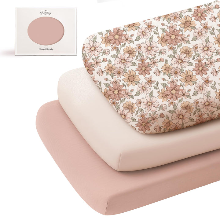 Konssy 3 Pack Stretchy Bassinet Sheets for Baby Girls and Boys, 33"x21" Silky-Soft & Breathable, Bassinet Mattress Sheet, for Baby Delight, Dream on Me, Rectangle Bassinet Sheets