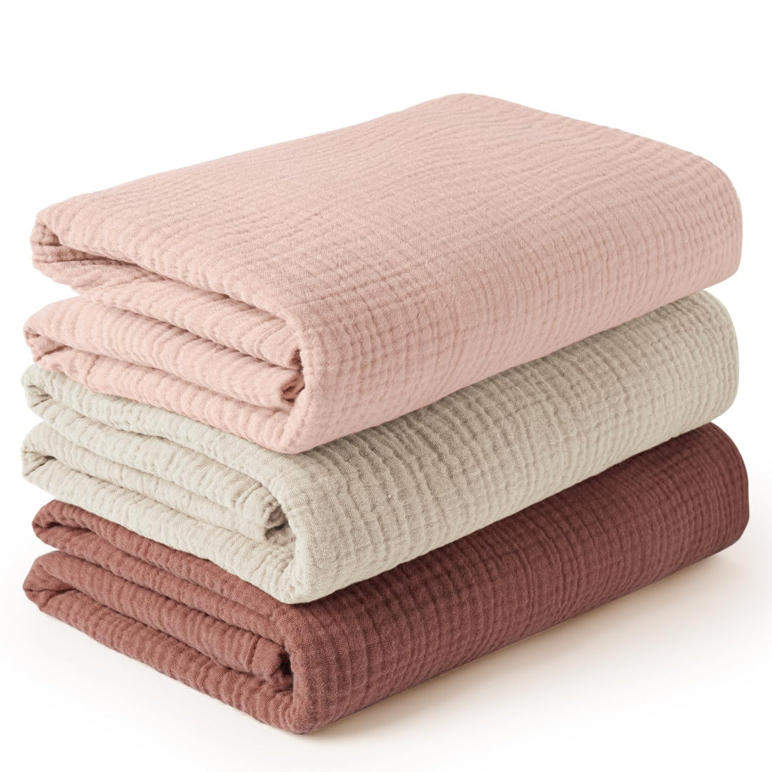 Konssy 3-Pack Muslin Baby Swaddle Blankets, 47 x 47 in Receiving Blankets Large Size, 100% Cotton, Ultra Soft & Breathable, Multi-Use Swaddles for Boys & Girls, from Newborn to Toddler