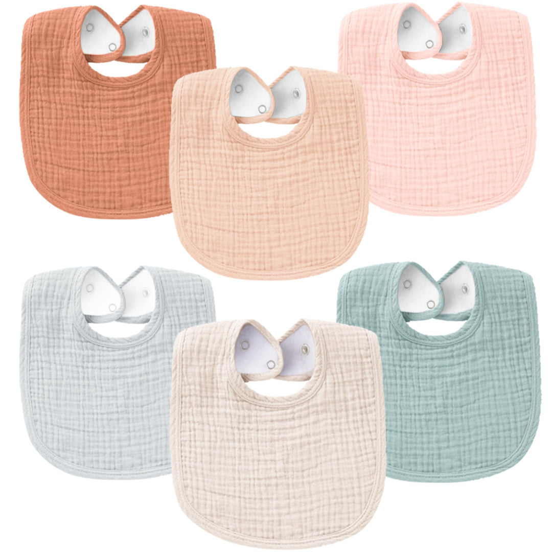 Konssy 6-Pack Muslin Cotton Baby Bibs for Drooling and Teething Soft Absorbent Front, Fleece Back Keeps Clothes Dry, Easy to Clean, Adjustable Fit for Boys & Girls Ages 0-36 Months