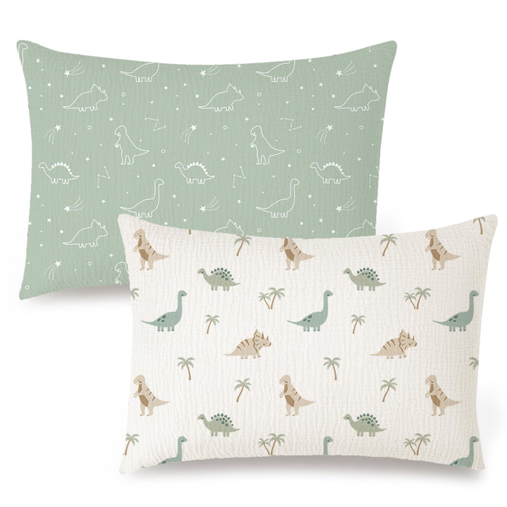 Konssy 2 Pack Muslin Toddler Pillowcases, Soft Baby Pillow Cases, 13"x18" 100% Cotton, Soft & Breathable, Envelope Closure, Floral & Solid, for Baby Boys & Girls, Naps & Travel