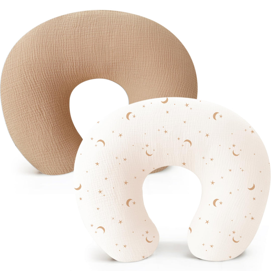Konssy 2-Pack 100% Cotton Muslin Nursing Pillow Covers, Soft Cover for Baby Covers Only, Breastfeeding Pillows Slipcovers for Baby Boys & Girls, Hidden Zipper, Machine Washable,