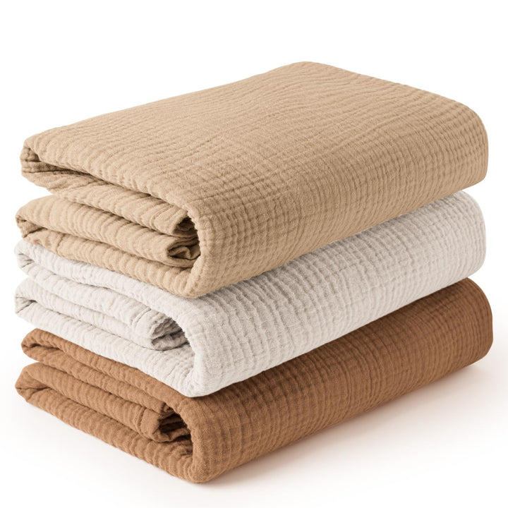 Konssy 3-Pack Muslin Baby Swaddle Blankets, 47 x 47 in Receiving Blankets Large Size, 100% Cotton, Ultra Soft & Breathable, Multi-Use Swaddles for Boys & Girls, from Newborn to Toddler