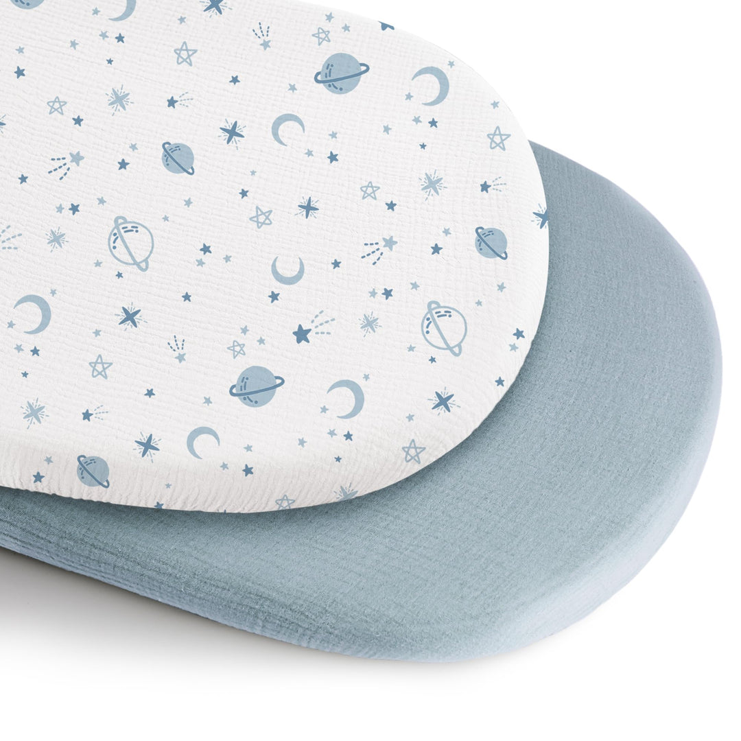 Konssy Muslin Bassinet Sheets for Baby Boys and Girls, 2 Pack, 33"x21" 100% Cotton, Bassinet Mattress Sheets, for Baby Delight, Dream on Me, Other Rectangle Bedside Mattresses