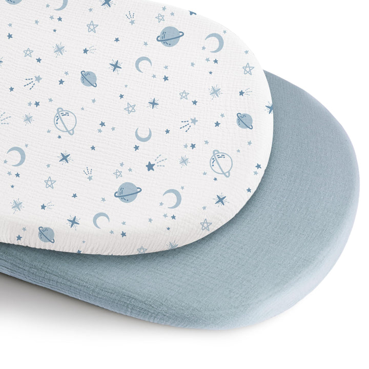 Konssy Muslin Bassinet Sheets for Baby Boys and Girls, 2 Pack, 33"x21" 100% Cotton, Bassinet Mattress Sheets, for Baby Delight, Dream on Me, Other Rectangle Bedside Mattresses
