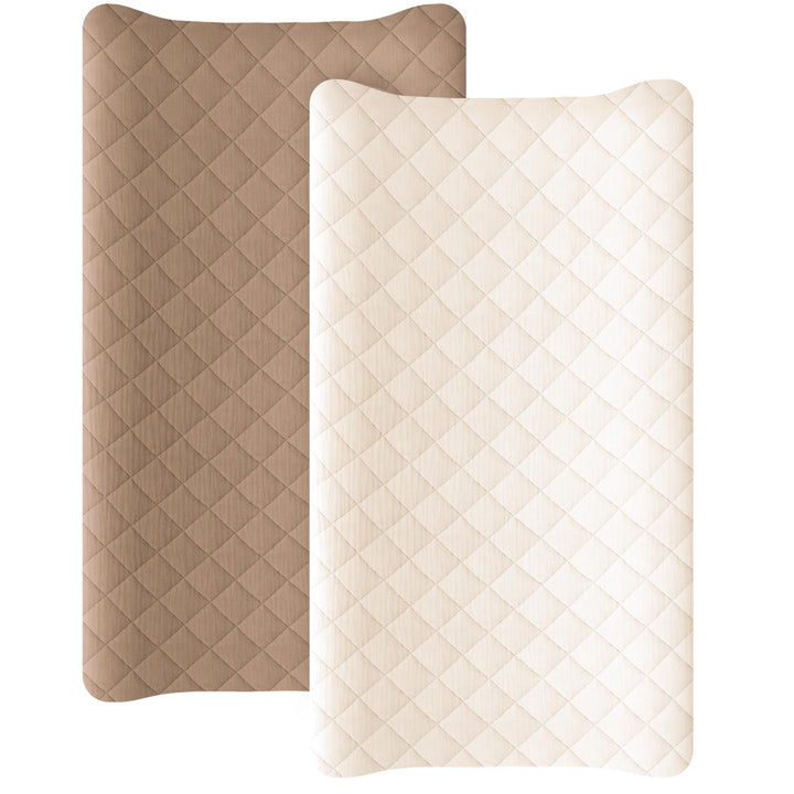 Konssy 2 Pack Quilted Muslin Changing Pad Cover, Waterproof Layer, 32"x16" 100% Cotton Surface, Absorbent & Soft, Fitted Changing Table Sheets, Full Elastic Fit, for Baby Girls & Boys