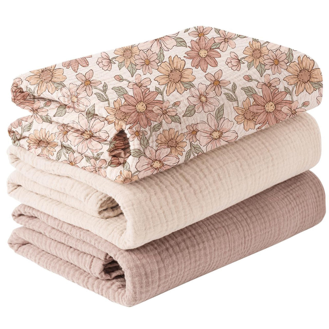 Konssy 3-Pack Muslin Baby Swaddle Blankets, 47 x 47 in Receiving Blankets Large Size, 100% Cotton, Ultra Soft & Breathable, Multi-Use Swaddles for Boys & Girls, from Newborn to Toddler