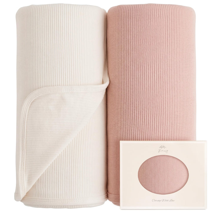 Konssy 2 Pack Ribbed Knit Swaddle Blankets for Baby Boys & Girls, 33"x42" Soft & Stretchy Knit, Lightweight & Cozy, for Swaddling, Receiving & Stroller, Newborn to Toddler