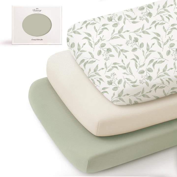 Konssy 3 Pack Stretchy Bassinet Sheets for Baby Girls and Boys, 33"x21" Silky-Soft & Breathable, Bassinet Mattress Sheet, for Baby Delight, Dream on Me, Rectangle Bassinet Sheets