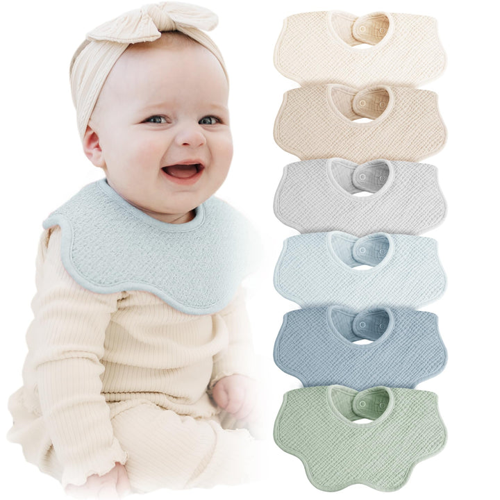Konssy 6-Pack Muslin Baby Bandana Bibs, Drool Bibs for Girls & Boys 100% Cotton, Soft & Absorbent, Ideal for Teething & Drooling, from Newborn to Toddler, Ages 0-36 Months