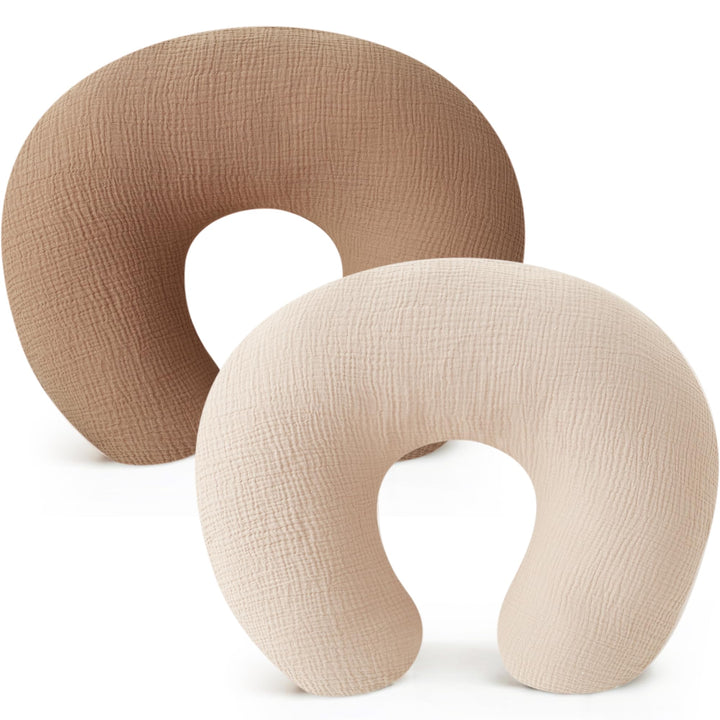 Konssy 2-Pack Muslin Nursing Pillow Covers, Floral Soft Slipcover for Baby Covers Only, 100% Cotton, Hidden Zipper, Washable, Breastfeeding Pillows Covers for Newborn Boys & Girls
