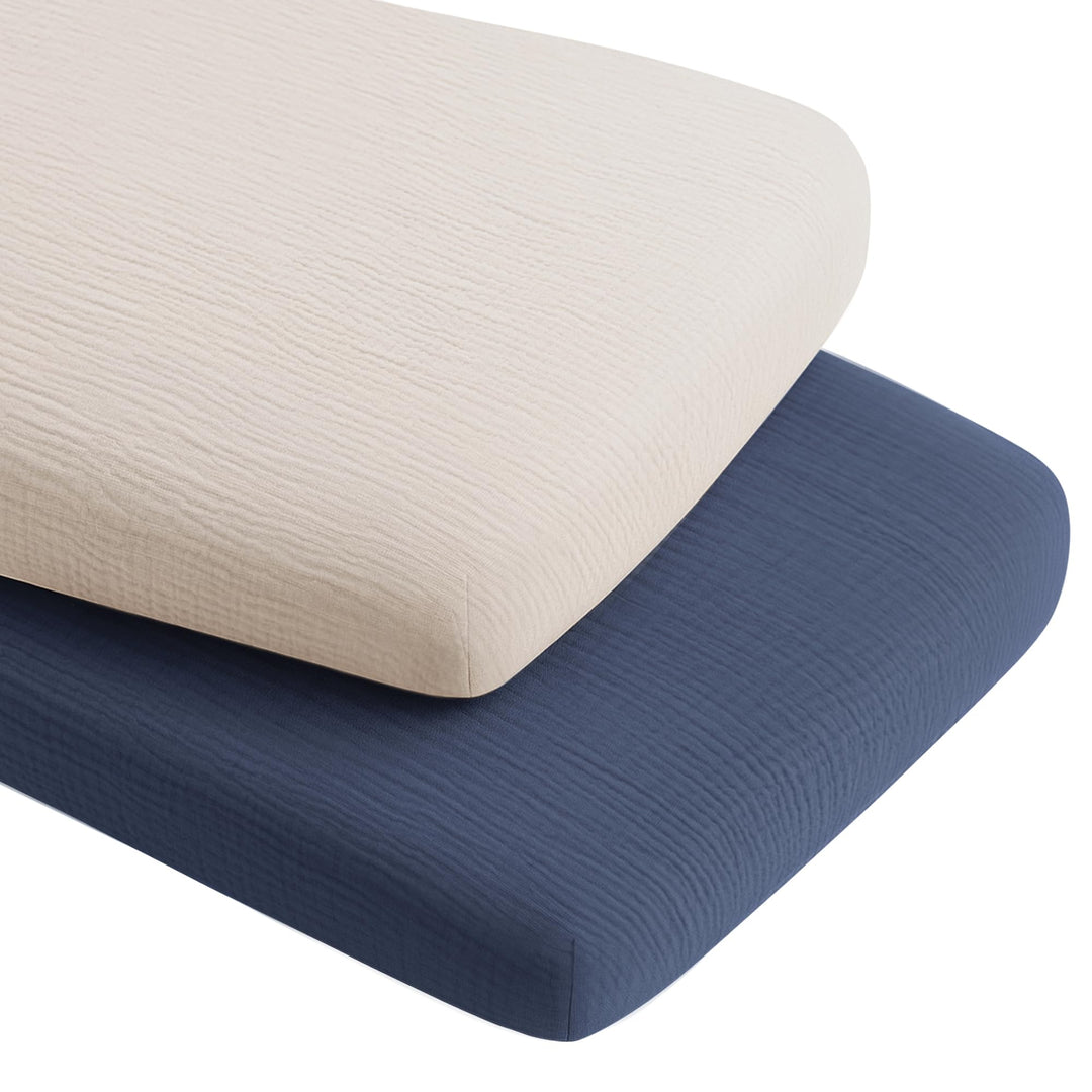 Konssy Muslin Bassinet Sheets for Baby Boys and Girls, 2 Pack, 33"x21" 100% Cotton, Bassinet Mattress Sheets, for Baby Delight, Dream on Me, Other Rectangle Bedside Mattresses