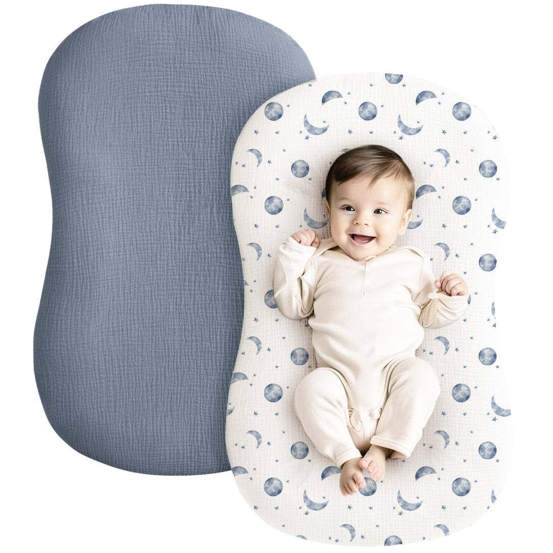 Konssy 2 Pack Muslin Baby Lounger Covers, Covers Only, 30.7" x 20" 100% Cotton, Soft & Breathable, Baby Nest Slipcover, Envelope Closure, Pre-Washed for Lasting Fit