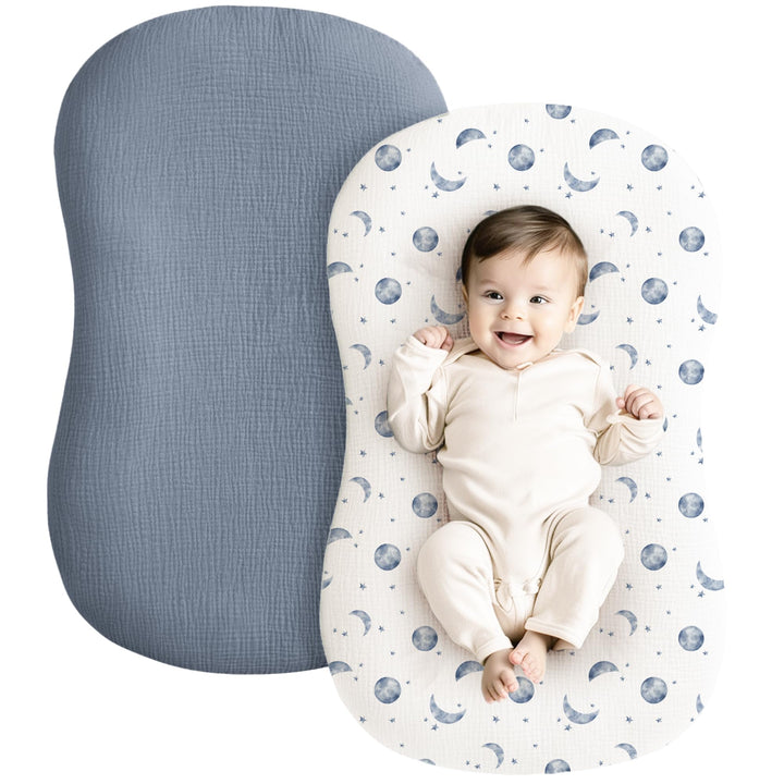 Konssy 2 Pack Muslin Baby Lounger Covers, Covers Only, 30.7" x 20" 100% Cotton, Soft & Breathable, Baby Nest Slipcover, Envelope Closure, Pre-Washed for Lasting Fit
