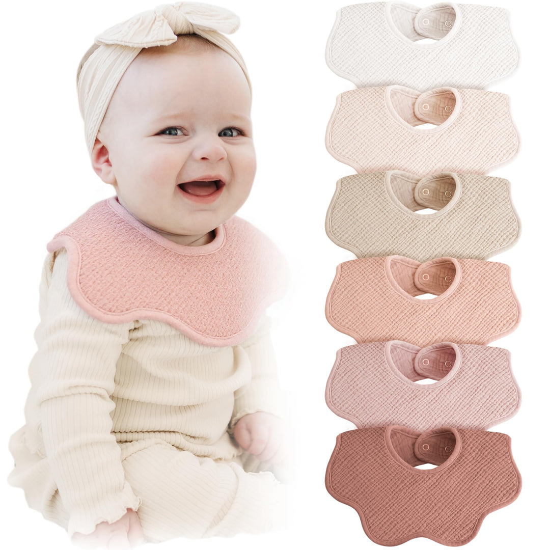 Konssy 6-Pack Muslin Baby Bandana Bibs, Drool Bibs for Girls & Boys 100% Cotton, Soft & Absorbent, Ideal for Teething & Drooling, from Newborn to Toddler, Ages 0-36 Months