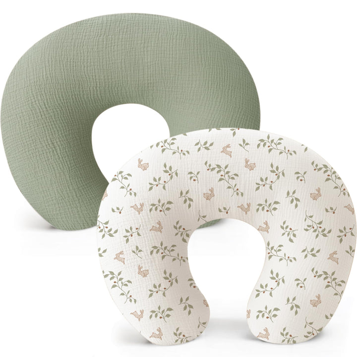 Konssy 2-Pack 100% Cotton Muslin Nursing Pillow Covers, Soft Cover for Baby Covers Only, Breastfeeding Pillows Slipcovers for Baby Boys & Girls, Hidden Zipper, Machine Washable,