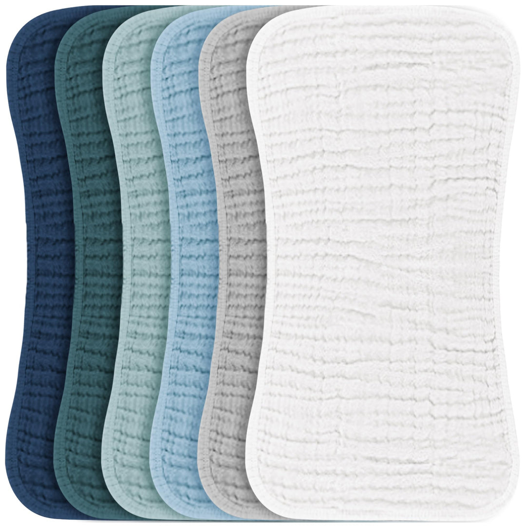 Konssy 6 Pack Large Muslin Baby Burp Cloths and Burp Rags Set for Newborn 100% Cotton, Super Soft & Absorbent, Shrink Resistant, Easy to Wash & Dry, Suitable for Unisex Boys & Girls