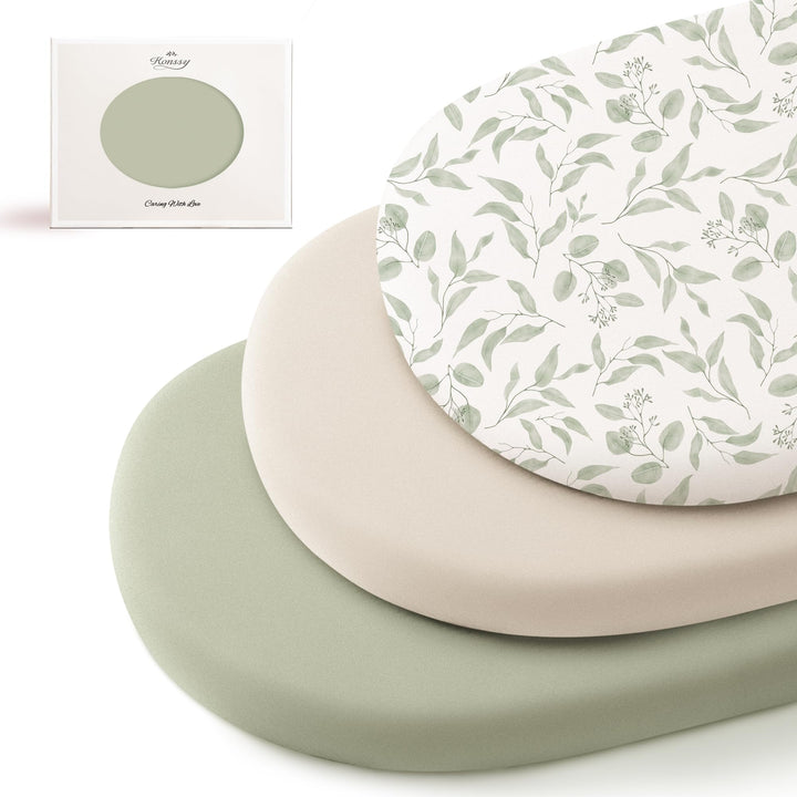 Konssy 3 Pack Stretchy Bassinet Sheets for Baby Girls and Boys, 32"x16" Silky-Soft & Breathable, Bassinet Mattress Sheet, Compatible with Halo Bassinest Swivel Sleeper, Graco, Snoo