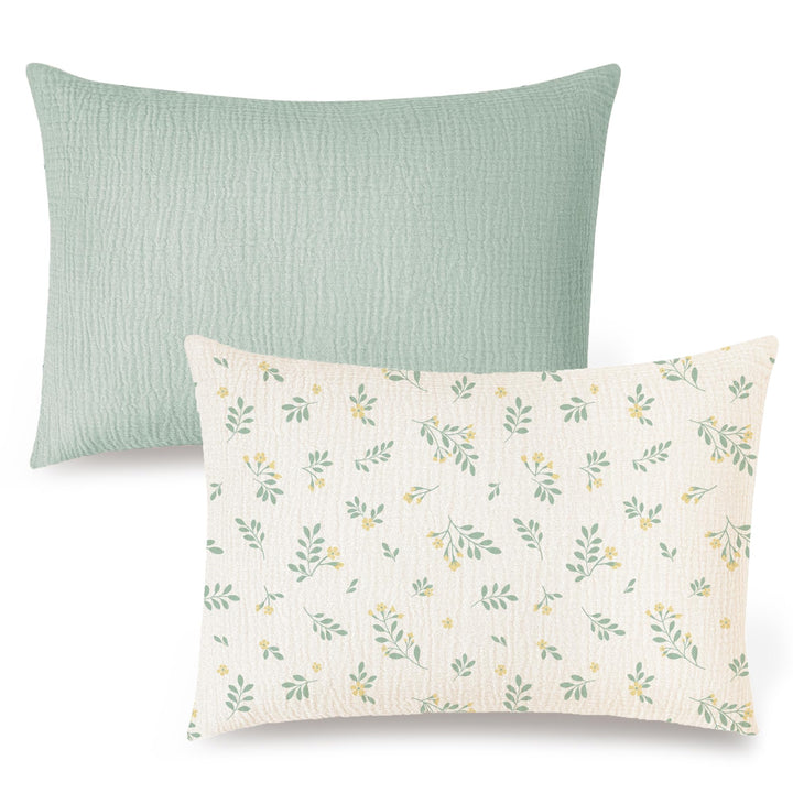 Konssy 2 Pack Muslin Toddler Pillowcases, Soft Baby Pillow Cases, 13"x18" 100% Cotton, Soft & Breathable, Envelope Closure, Floral & Solid, for Baby Boys & Girls, Naps & Travel