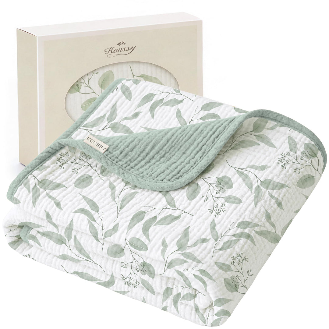 Konssy 100% Cotton Muslin Baby Blanket for Girls Boys, 40"x36" Soft & Lightweight, 4-Layer Muslin, for Receiving, Swaddling, Crib, Stroller & Nursery, Newborn to Toddler