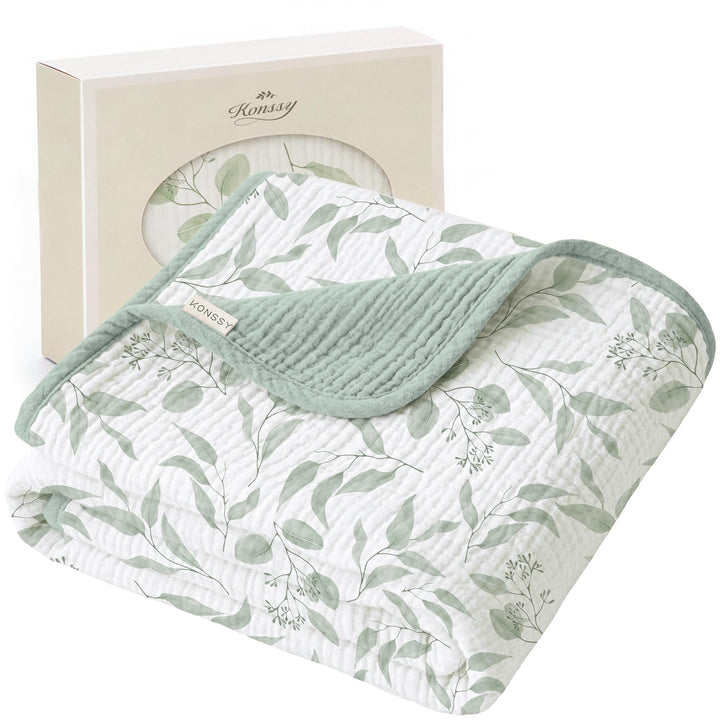 Konssy 100% Cotton Muslin Baby Blanket for Girls Boys, 40"x36" Soft & Lightweight, 4-Layer Muslin, for Receiving, Swaddling, Crib, Stroller & Nursery, Newborn to Toddler