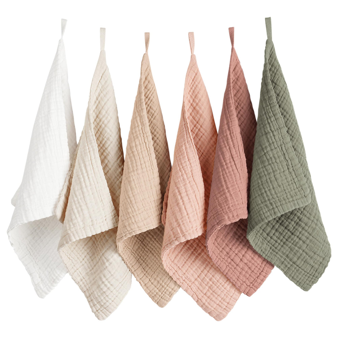 Konssy 6 Pack Face Cloths, 100% Muslin Cotton Wash Cloth for Washing Face 11" x 11" Facial Washcloths for Women, Soft & Reusable, for Sensitive Skin, Makeup Remover Cloths for Daily Cleansing