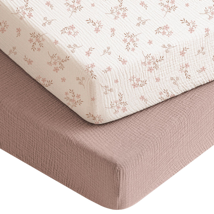 Konssy 2 Pack Muslin Crib Sheets for Baby Boys & Girls, 52" x 28" Fits Standard Crib Mattress, Premium 100% Cotton, Soft & Breathable, Neutral Design, 360° Full Elastic Fit