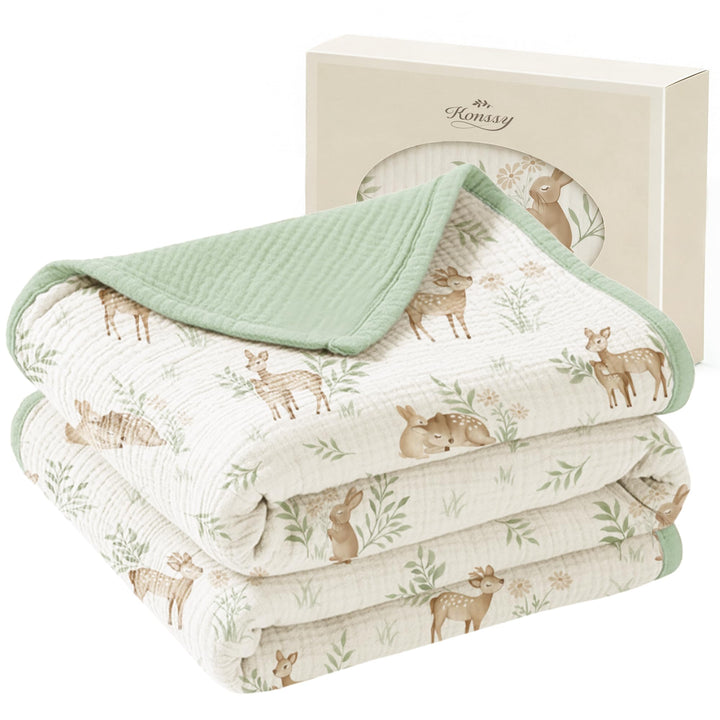 Konssy 100% Cotton Muslin Baby Blanket for Girls Boys, 40"x36" Soft & Lightweight, 4-Layer Muslin, for Receiving, Swaddling, Crib, Stroller & Nursery, Newborn to Toddler