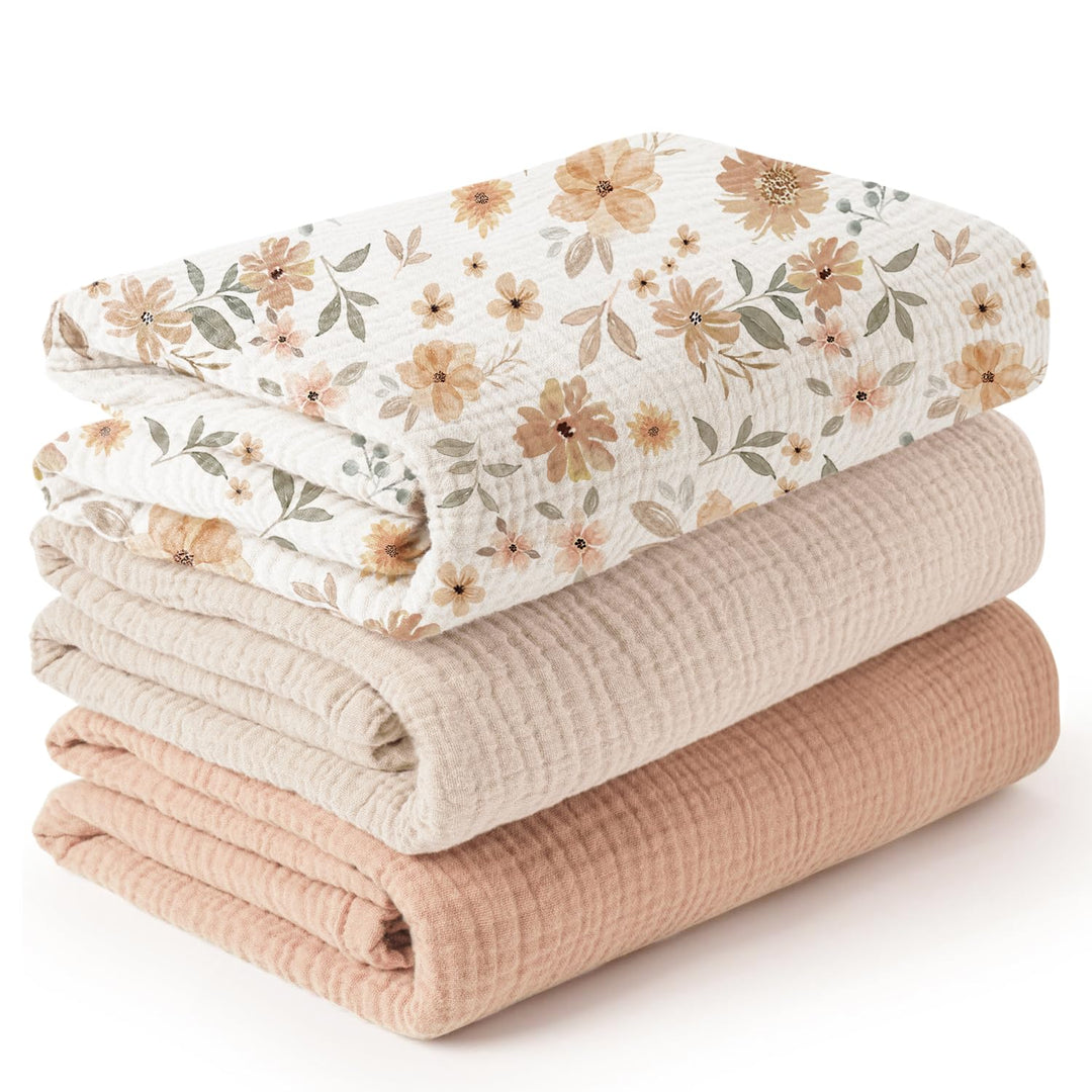 Konssy 3-Pack Muslin Baby Swaddle Blankets, 47 x 47 in Receiving Blankets Large Size, 100% Cotton, Ultra Soft & Breathable, Multi-Use Swaddles for Boys & Girls, from Newborn to Toddler