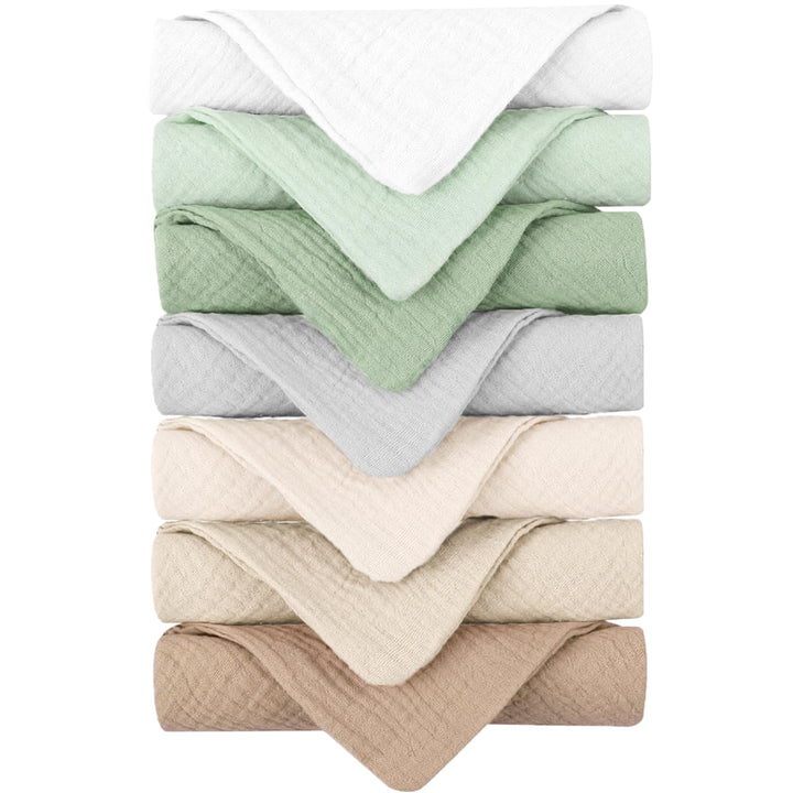 Konssy 7 Pack Muslin Baby Washcloths, Burp Cloths & Wash Cloths for Babies 11 x 11 In, 100% Cotton, Ultra-Soft & Absorbent, Machine Washable, Baby Bath Towels for Newborns, Girls & Boys
