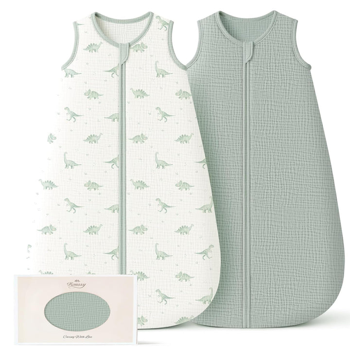 Konssy Muslin Baby Sleep Sack 0-6 Months, 0.8 TOG Baby Wearable Blanket 2 Pack, Two-Way Zipper, 100% Cotton, Soft & Breathable Sleeping Sack, Infants and Toddlers Nursery Essentials