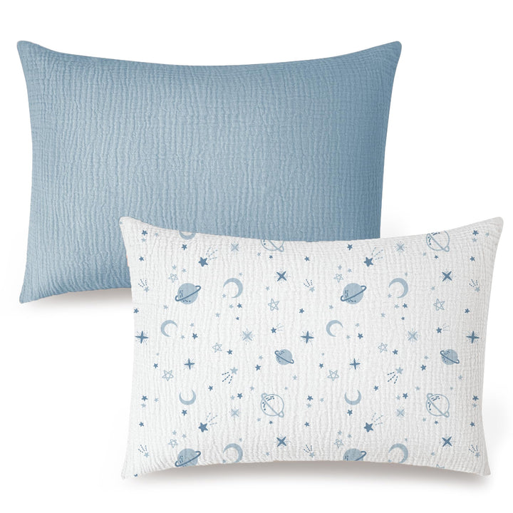 Konssy 2 Pack Muslin Toddler Pillowcases, Soft Baby Pillow Cases, 13"x18" 100% Cotton, Soft & Breathable, Envelope Closure, Floral & Solid, for Baby Boys & Girls, Naps & Travel