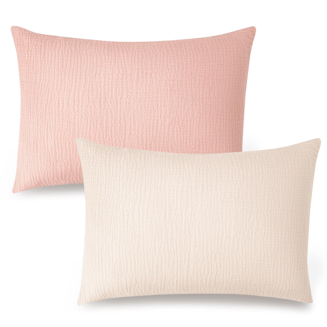 Konssy 2 Pack Muslin Toddler Pillowcases, Soft Baby Pillow Cases, 13"x18" 100% Cotton, Soft & Breathable, Envelope Closure, Floral & Solid, for Baby Boys & Girls, Naps & Travel