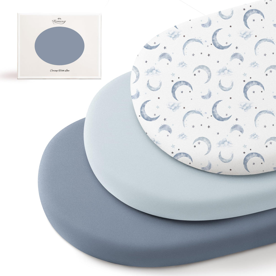 Konssy 3 Pack Stretchy Bassinet Sheets for Baby Girls and Boys, 32"x16" Silky-Soft & Breathable, Bassinet Mattress Sheet, Compatible with Halo Bassinest Swivel Sleeper, Graco, Snoo