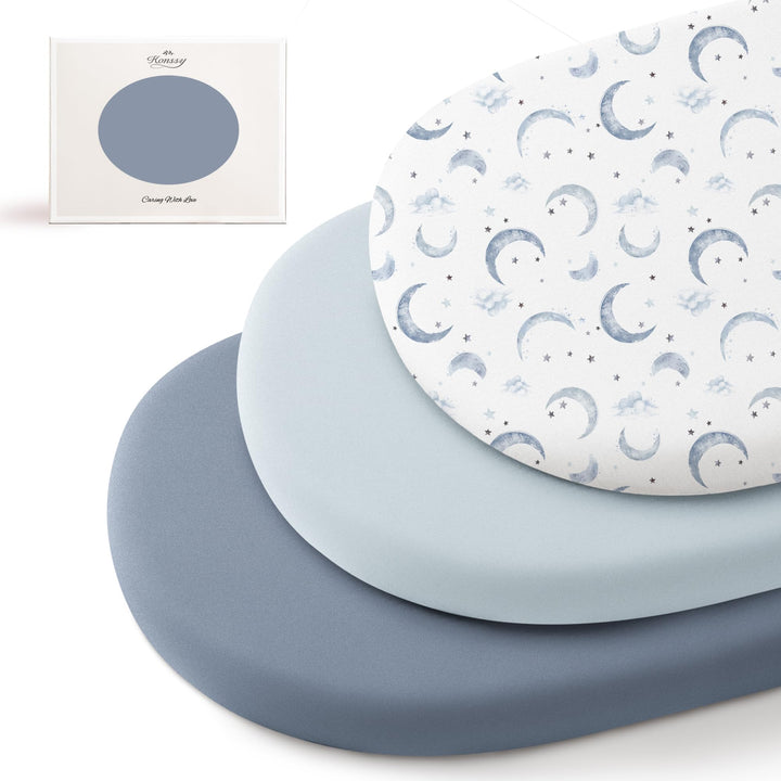 Konssy 3 Pack Stretchy Bassinet Sheets for Baby Girls and Boys, 32"x16" Silky-Soft & Breathable, Bassinet Mattress Sheet, Compatible with Halo Bassinest Swivel Sleeper, Graco, Snoo