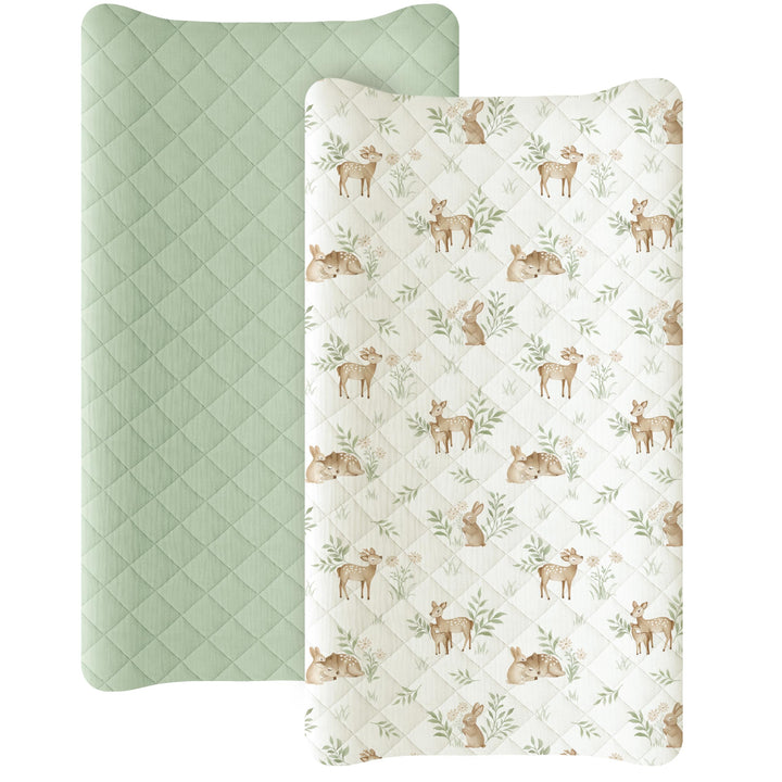 Konssy 2 Pack Quilted Muslin Changing Pad Cover, Waterproof Layer, 32"x16" 100% Cotton Surface, Absorbent & Soft, Fitted Changing Table Sheets, Full Elastic Fit, for Baby Girls & Boys