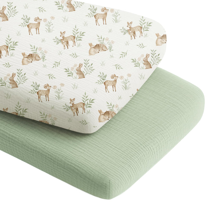 Konssy Muslin Bassinet Sheets for Baby Boys and Girls, 2 Pack, 33"x21" 100% Cotton, Bassinet Mattress Sheets, for Baby Delight, Dream on Me, Other Rectangle Bedside Mattresses