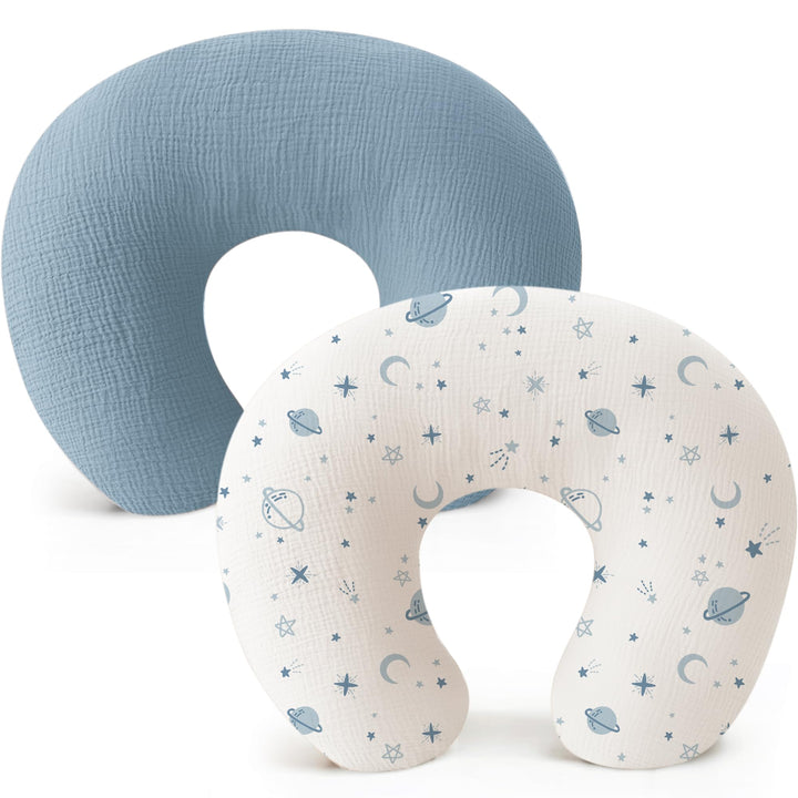 Konssy 2-Pack Muslin Nursing Pillow Covers, Floral Soft Slipcover for Baby Covers Only, 100% Cotton, Hidden Zipper, Washable, Breastfeeding Pillows Covers for Newborn Boys & Girls
