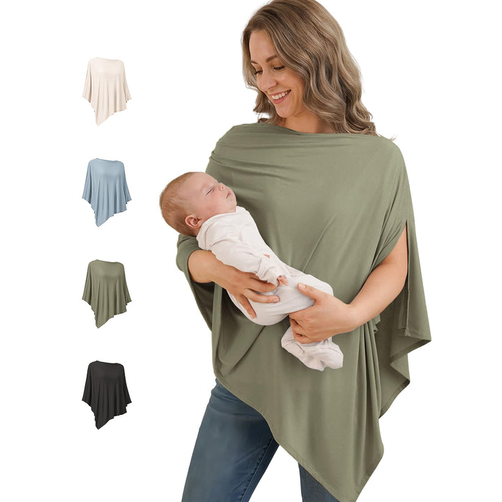 Konssy Rayon Made from Bamboo Nursing Cover for Breastfeeding Buttery Soft, Breathable & Stretchy, Wearable Nursing Poncho, Multi-Use Car Seat Canopy, 360° Full Privacy