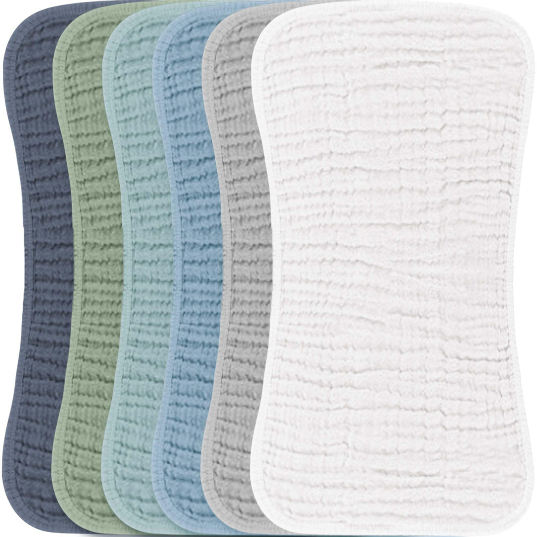 Konssy 6 Pack Large Muslin Baby Burp Cloths and Burp Rags Set for Newborn 100% Cotton, Super Soft & Absorbent, Shrink Resistant, Easy to Wash & Dry, Suitable for Unisex Boys & Girls