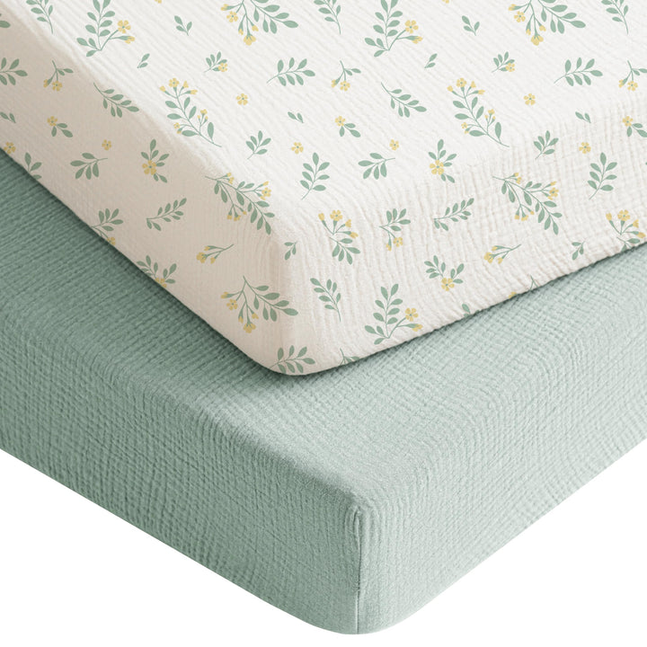 Konssy 2 Pack Muslin Crib Sheets for Baby Boys & Girls, 52" x 28" Fits Standard Crib Mattress, Premium 100% Cotton, Soft & Breathable, Neutral Design, 360° Full Elastic Fit