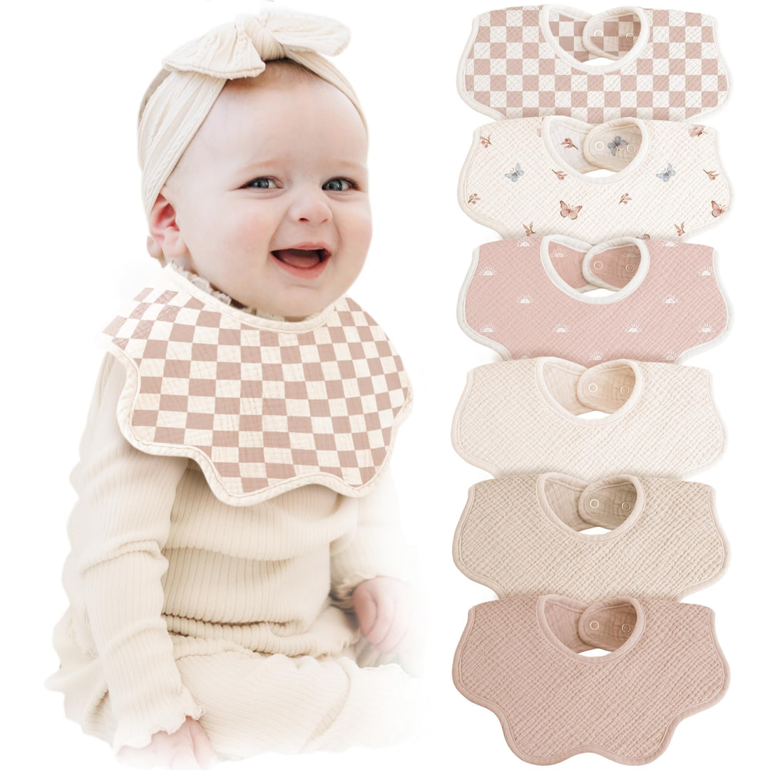 Konssy 6-Pack Muslin Baby Bandana Bibs, Drool Bibs for Girls & Boys 100% Cotton, Soft & Absorbent, Ideal for Teething & Drooling, from Newborn to Toddler, Ages 0-36 Months
