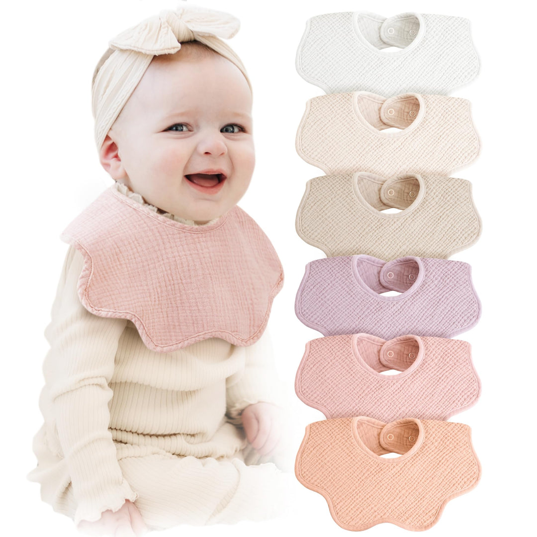 Konssy 6-Pack Muslin Baby Bandana Bibs, Drool Bibs for Girls & Boys 100% Cotton, Soft & Absorbent, Ideal for Teething & Drooling, from Newborn to Toddler, Ages 0-36 Months