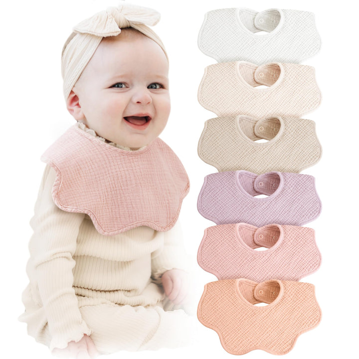 Konssy 6-Pack Muslin Baby Bandana Bibs, Drool Bibs for Girls & Boys 100% Cotton, Soft & Absorbent, Ideal for Teething & Drooling, from Newborn to Toddler, Ages 0-36 Months
