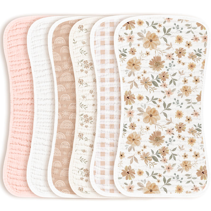 Konssy 6 Pack Large Muslin Baby Burp Cloths and Burp Rags Set for Newborn 100% Cotton, Super Soft & Absorbent, Shrink Resistant, Easy to Wash & Dry, Suitable for Unisex Boys & Girls