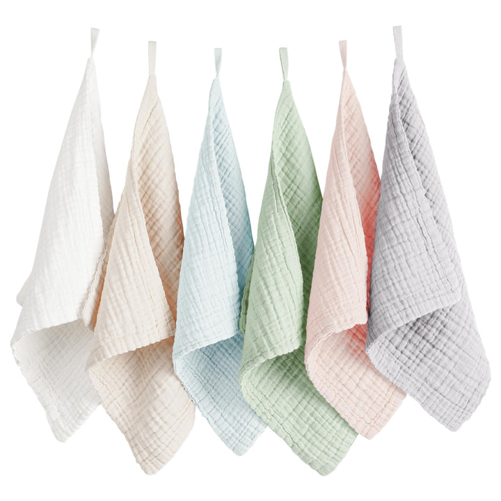 Konssy 6 Pack Face Cloths, 100% Muslin Cotton Wash Cloth for Washing Face 11" x 11" Facial Washcloths for Women, Soft & Reusable, for Sensitive Skin, Makeup Remover Cloths for Daily Cleansing