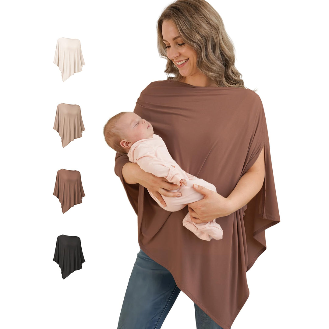 Konssy Rayon Made from Bamboo Nursing Cover for Breastfeeding Buttery Soft, Breathable & Stretchy, Wearable Nursing Poncho, Multi-Use Car Seat Canopy, 360° Full Privacy