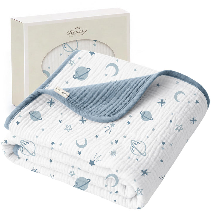 Konssy 100% Cotton Muslin Baby Blanket for Girls Boys, 40"x36" Soft & Lightweight, 4-Layer Muslin, for Receiving, Swaddling, Crib, Stroller & Nursery, Newborn to Toddler