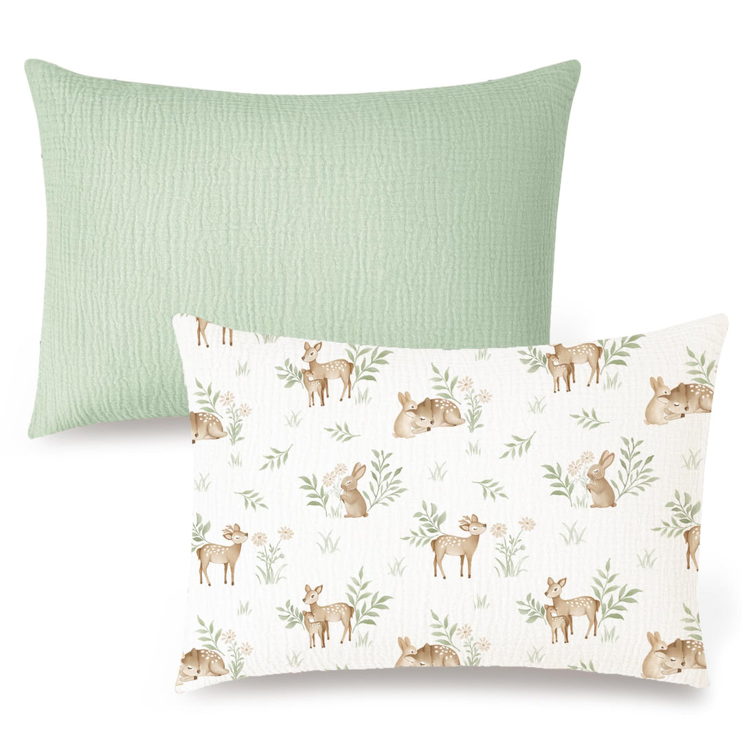 Konssy 2 Pack Muslin Toddler Pillowcases, Soft Baby Pillow Cases, 13"x18" 100% Cotton, Soft & Breathable, Envelope Closure, Floral & Solid, for Baby Boys & Girls, Naps & Travel