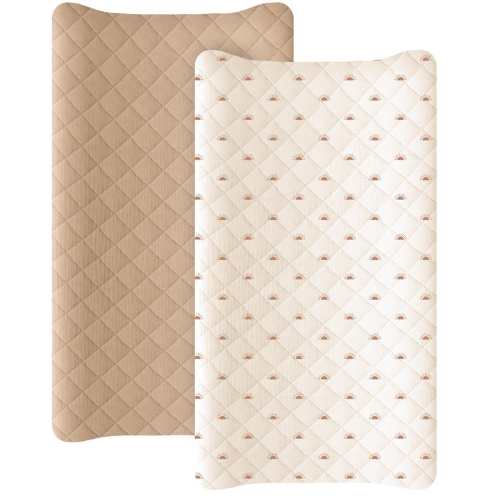 Konssy 2 Pack Quilted Muslin Changing Pad Cover, Waterproof Layer, 32"x16" 100% Cotton Surface, Absorbent & Soft, Fitted Changing Table Sheets, Full Elastic Fit, for Baby Girls & Boys